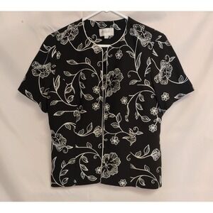 Studio 1 Women's Sz 12 Black White Dress Shrug Blazer Jacket Open Front